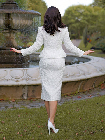 Women's Vintage Elegant 2pcs Suit Set - V-Neck Jacquard Textured Long Sleeve  Women Dresses Christmas Women Dress Fall Women Outfits Women Fall Sets Winter Women Sets Thanksgiving