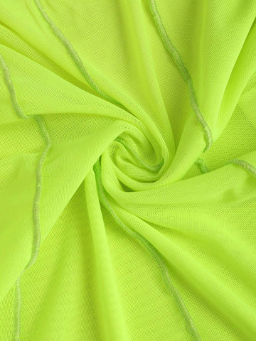 Fluorescent Sleeveless Backless Simple See-Through Bodysuit, Casual Vacation