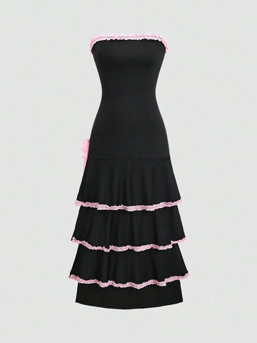 Lace Trim Cake Dress For Women (Lace Trim Random Cut)