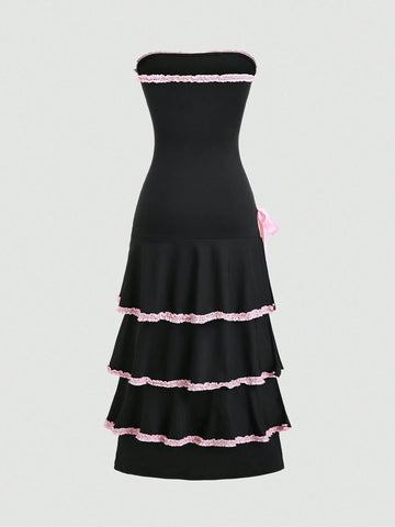 Lace Trim Cake Dress For Women (Lace Trim Random Cut)