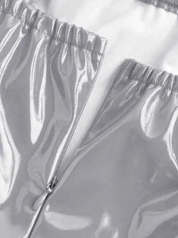 Sleeveless Lacquered PU Bandeau Mini Dress In Red