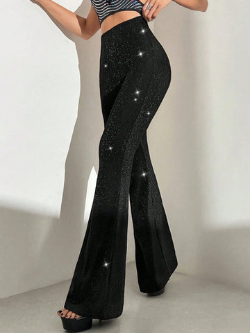 DivaQ Women Fashionable Shiny Bell-Bottom Trousers