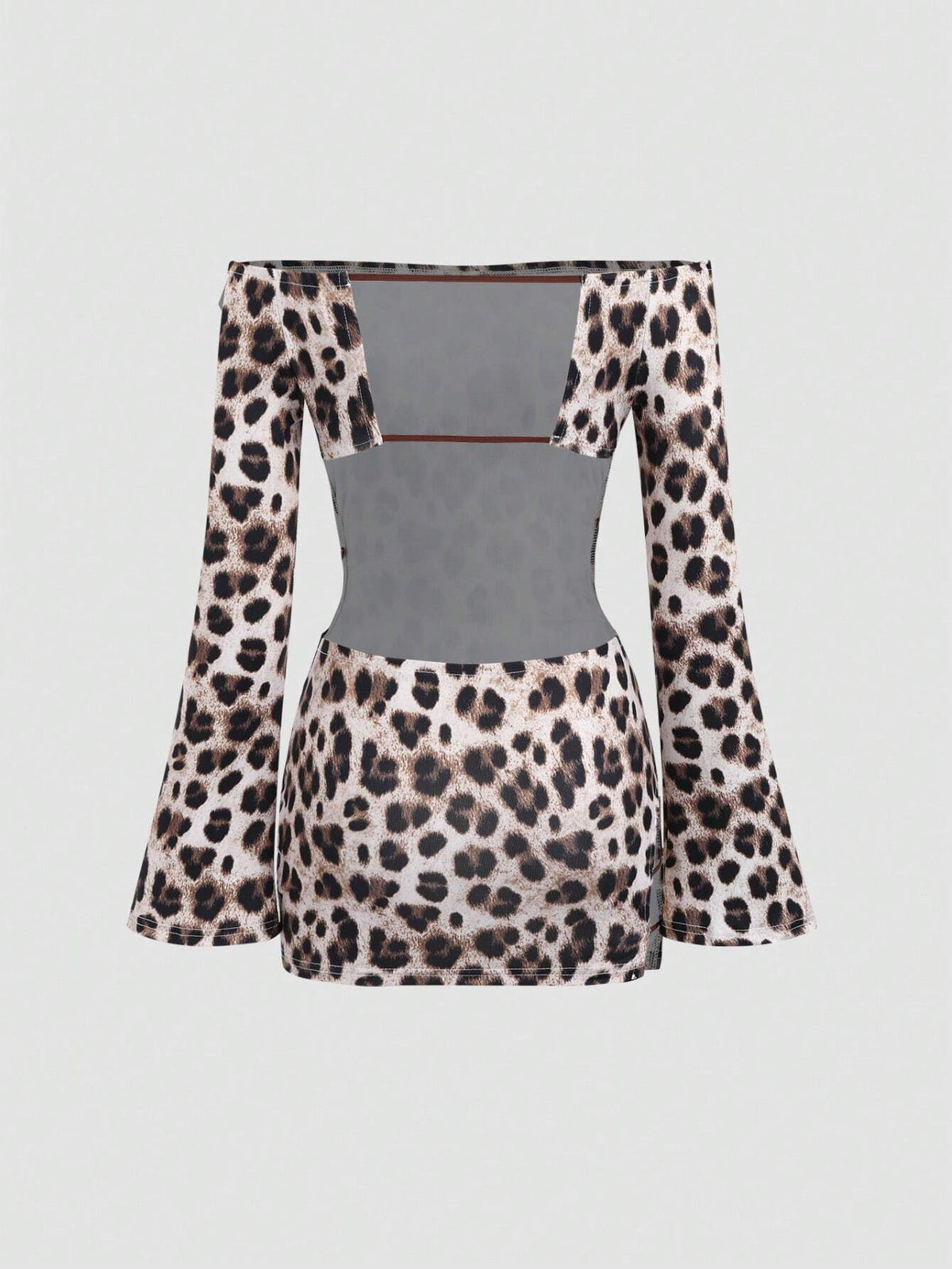 Women Sexy Leopard Print Off-Shoulder Flare Sleeve Open Back Bodycon Mini Dress
