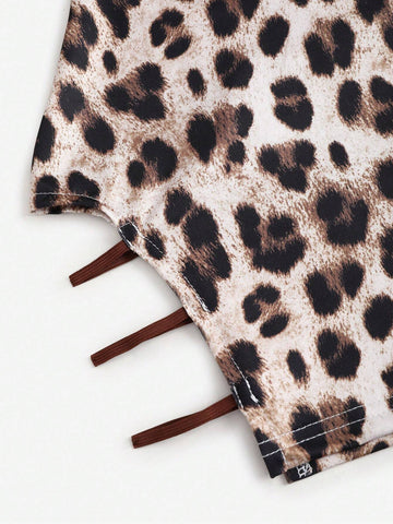 Women Sexy Leopard Print Off-Shoulder Flare Sleeve Open Back Bodycon Mini Dress