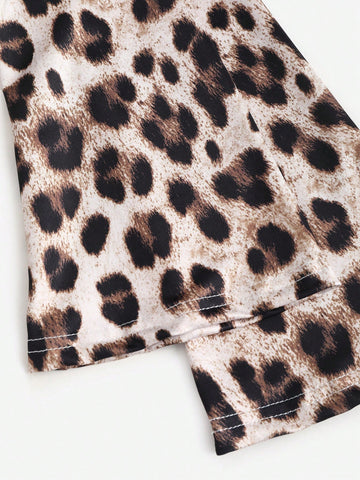 Women Sexy Leopard Print Off-Shoulder Flare Sleeve Open Back Bodycon Mini Dress