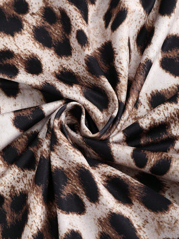 Women Sexy Leopard Print Off-Shoulder Flare Sleeve Open Back Bodycon Mini Dress