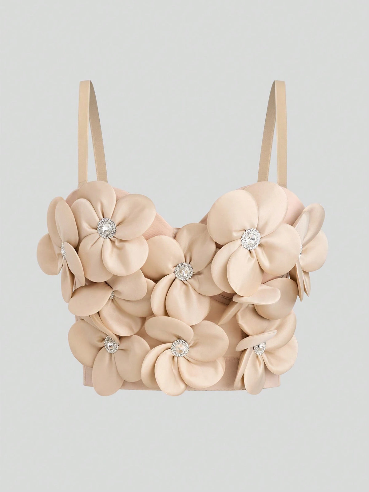 DivaQ Women's Elegant Camisole Top With 3D Flower Decoration Y2K Outfit
