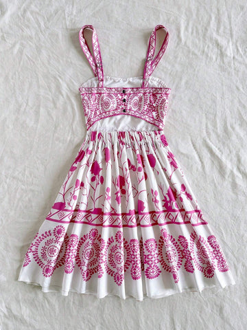 Blue & White Floral Vintage Pattern Romantic Casual Vacation Dress For Women