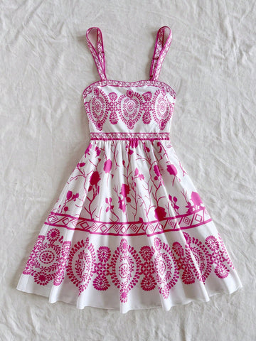 Blue & White Floral Vintage Pattern Romantic Casual Vacation Dress For Women