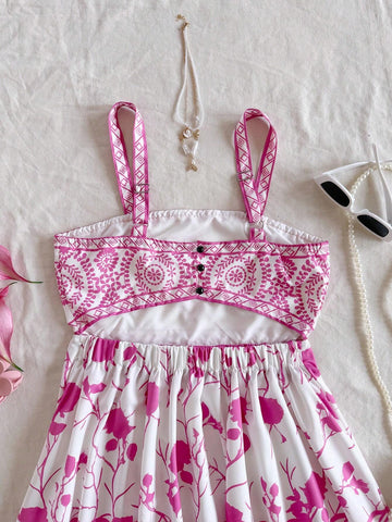 Blue & White Floral Vintage Pattern Romantic Casual Vacation Dress For Women