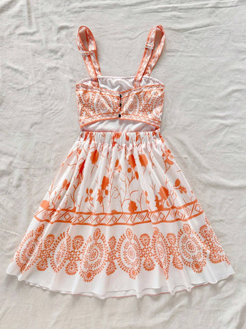 Blue & White Vintage Floral Print Romantic Casual Vacation Dress For Women