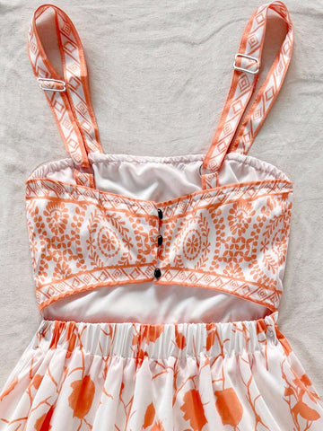 Blue & White Vintage Floral Print Romantic Casual Vacation Dress For Women