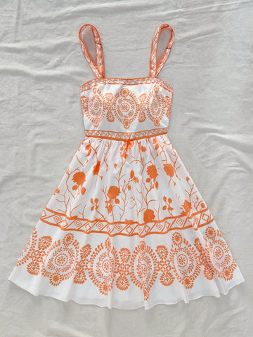 Blue & White Vintage Floral Print Romantic Casual Vacation Dress For Women