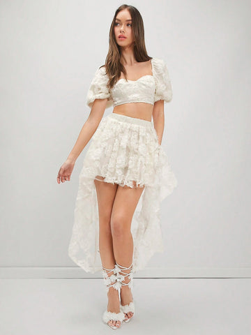 Summer Spring Elegant Peach Color 2pcs/Set With 3d Flower Detail