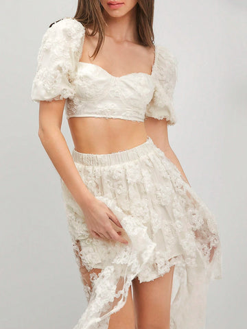 Summer Spring Elegant Peach Color 2pcs/Set With 3d Flower Detail