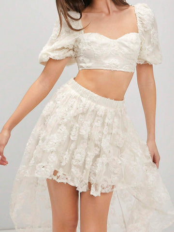 Summer Spring Elegant Peach Color 2pcs/Set With 3d Flower Detail