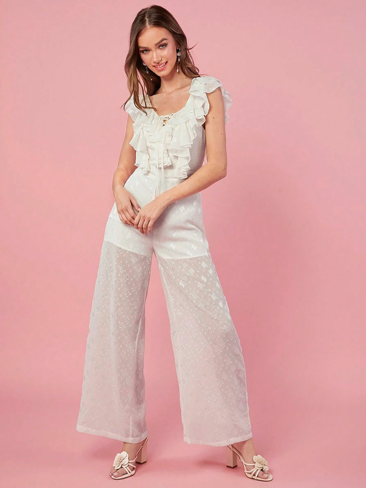 Summer Women's Off Shoulder Floral Jumpsuit With Ruffle Hem Wide Leg