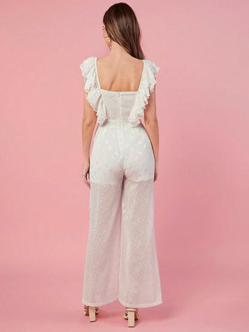 Summer Women's Off Shoulder Floral Jumpsuit With Ruffle Hem Wide Leg