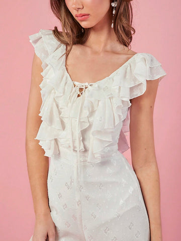 Summer Women's Off Shoulder Floral Jumpsuit With Ruffle Hem Wide Leg