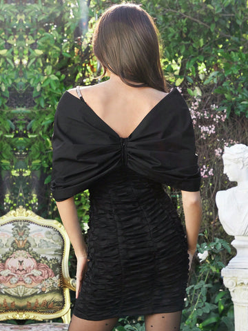 Women'S Cold-Shoulder Bow Knot & Ruffle Dress