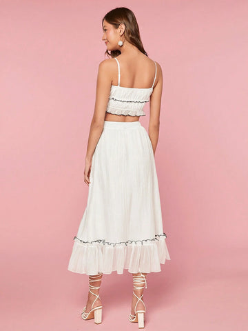 Women Color-Block Cami Top With Ruffle Hem Skirt Simple Summer Casual Outfit