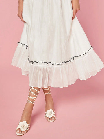 Women Color-Block Cami Top With Ruffle Hem Skirt Simple Summer Casual Outfit