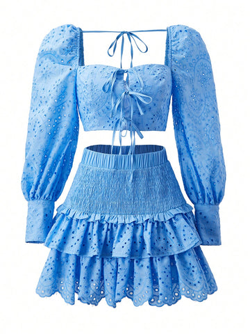 Women's Crop Top With Front Tie And Pencil Skirt Set