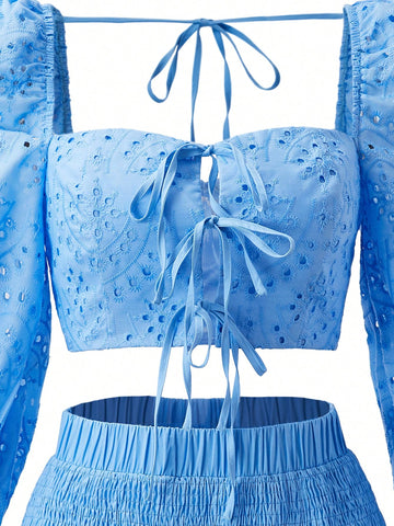 Women's Crop Top With Front Tie And Pencil Skirt Set