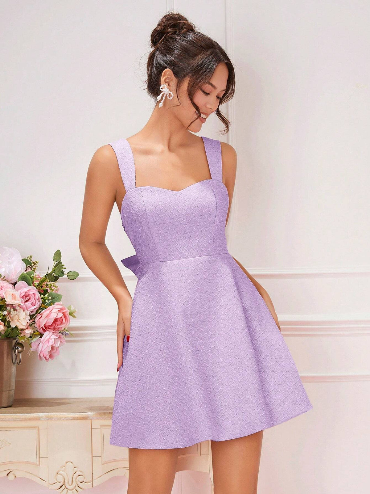 Women's Fashion Solid Color Butterfly Knot Decorated Strap Back Bow Pastel Cute Summer Dress