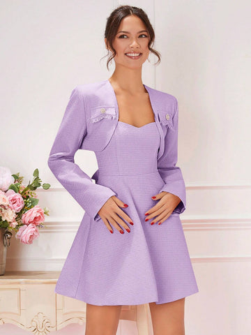 Women's Fashion Solid Color Butterfly Knot Decorated Strap Back Bow Pastel Cute Summer Dress