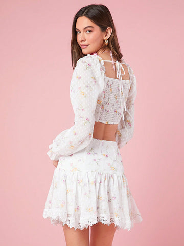 Women's Floral Printed Cropped Top And Skirt Set