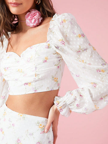 Women's Floral Printed Cropped Top And Skirt Set