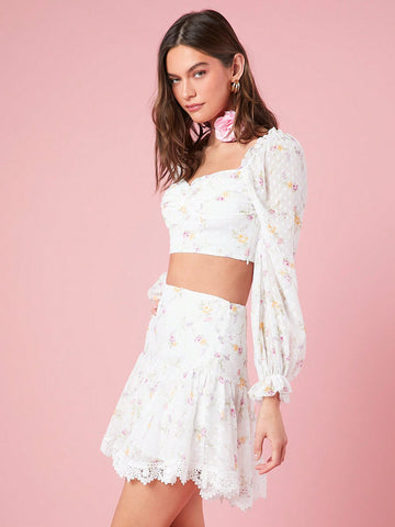 Women's Floral Printed Cropped Top And Skirt Set