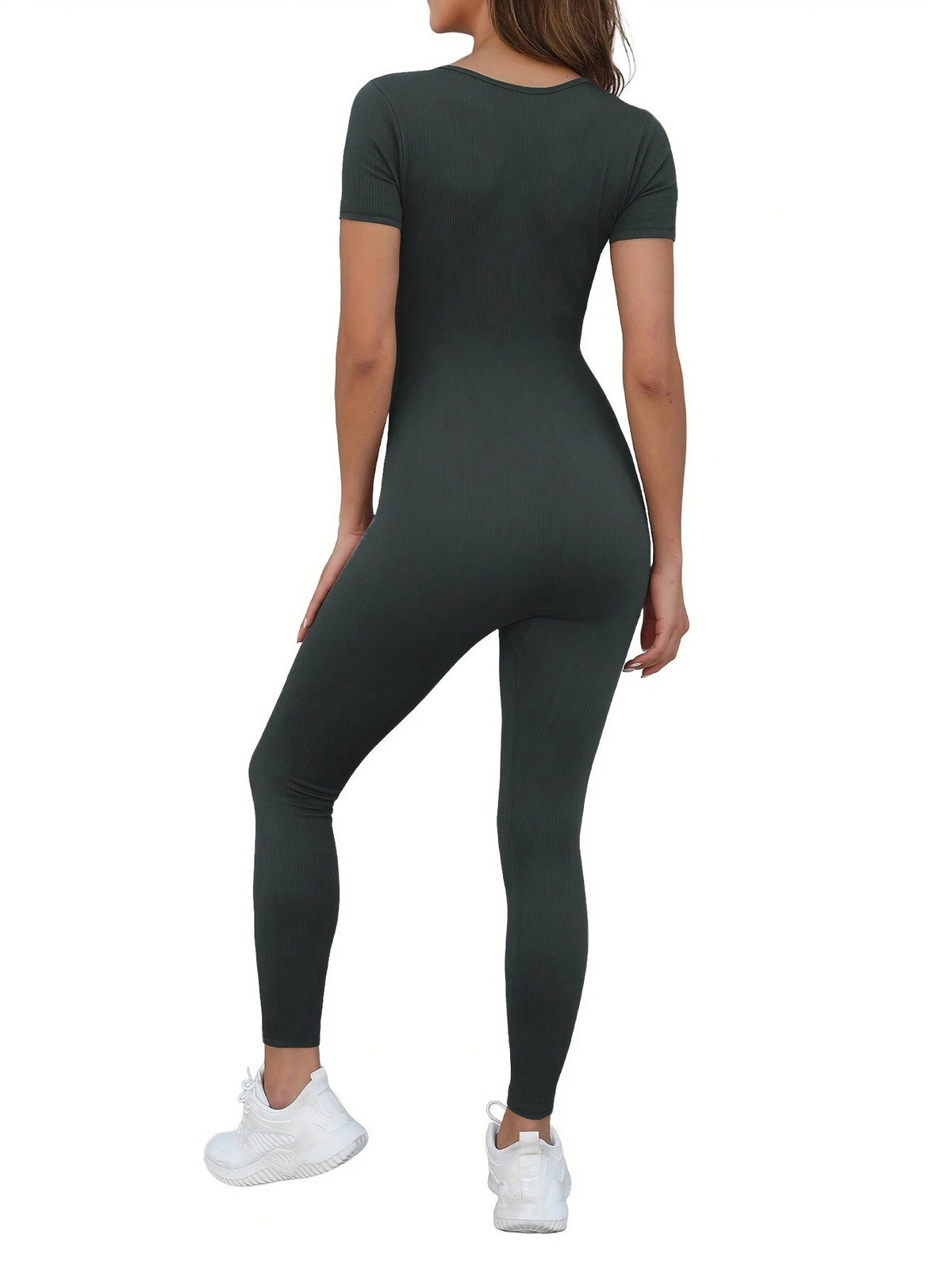 2024 Women Yoga Pants, Fitness Ribbed Short Sleeve Crew Neck Jumpsuit, Shapewear With Tummy Control