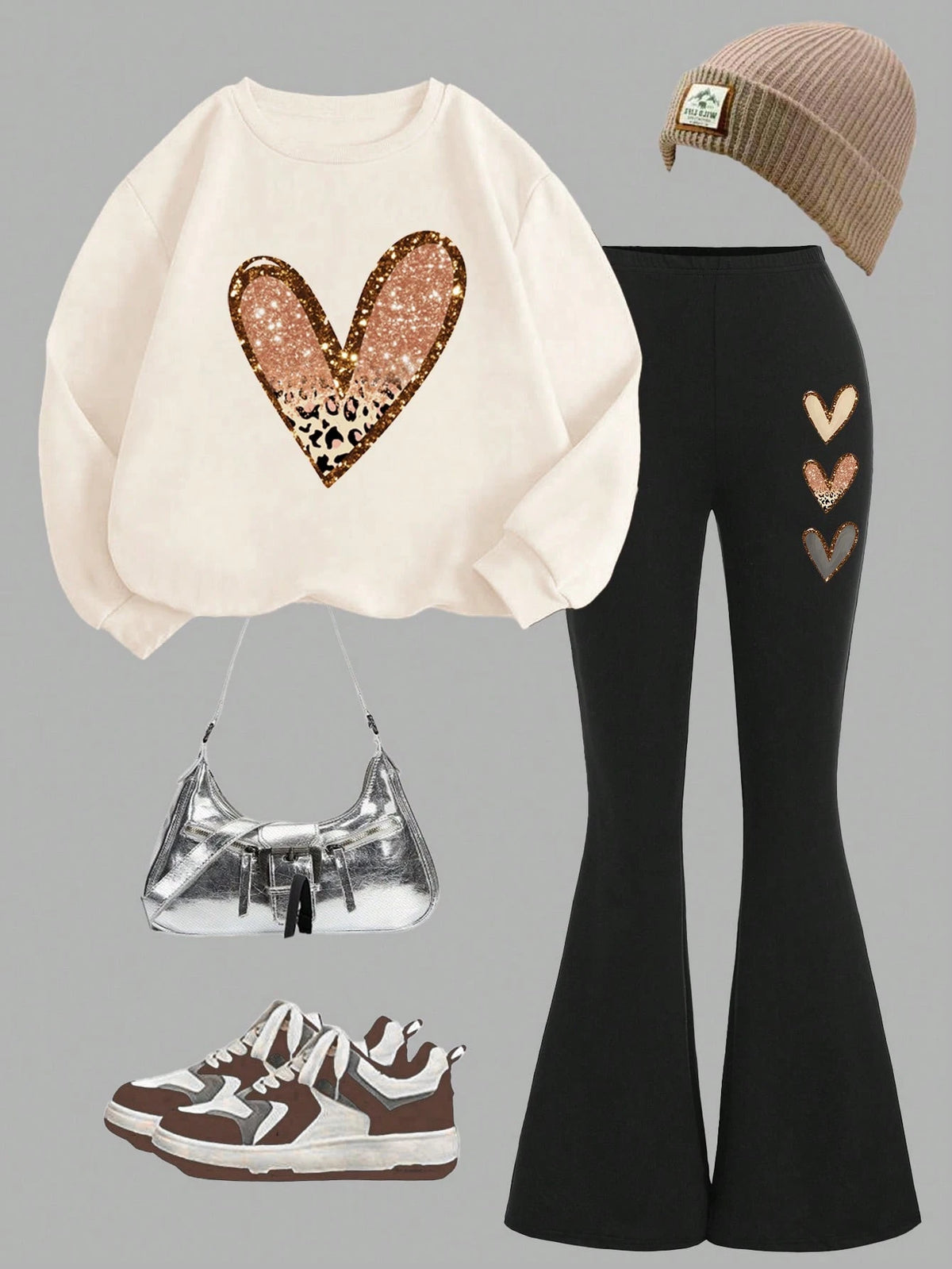 2pcs/Set Casual Loose Crew Neck Sweatshirt And Skinny Legging Pants