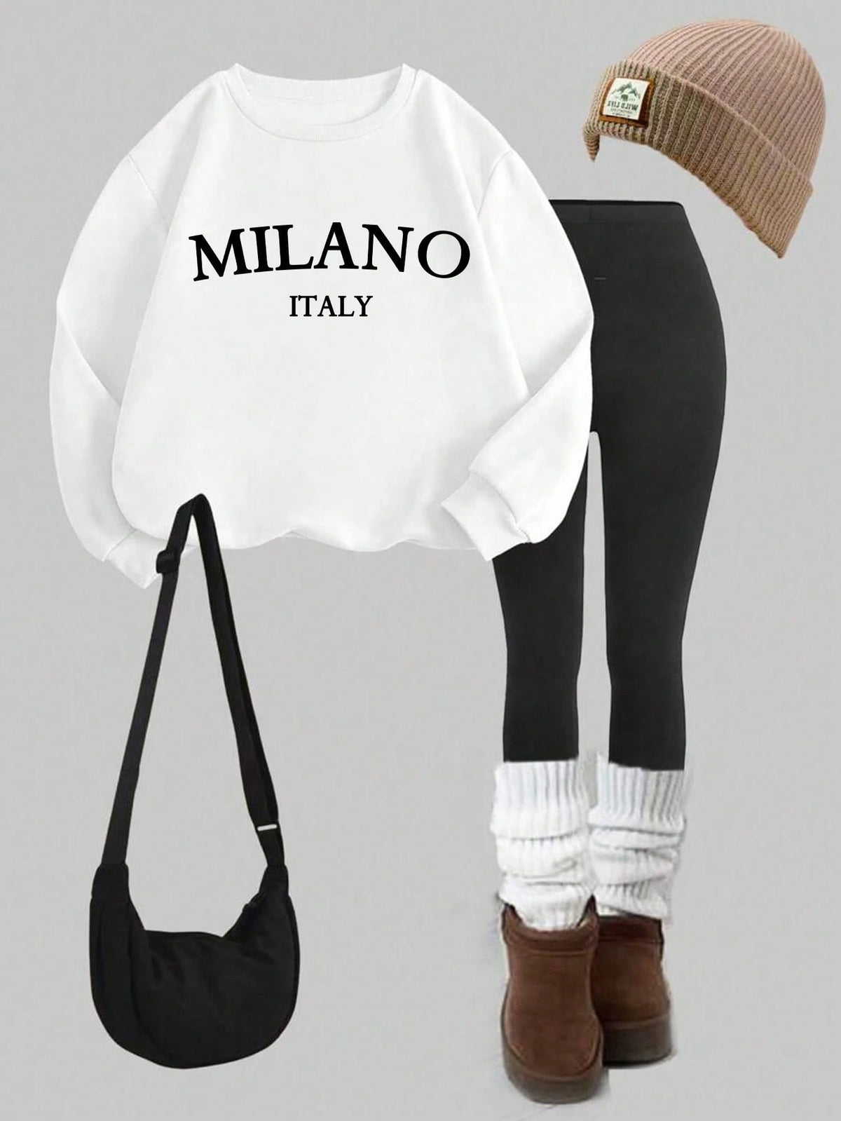 2pcs/Set Loose Round Neck Hoodie And Skinny Leggings