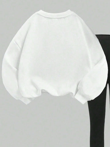 2pcs/Set Loose Round Neck Hoodie And Skinny Leggings