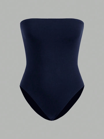 2pcs/Set Women Strapless Bodycon Casual Jumpsuit, Perfect For Summer