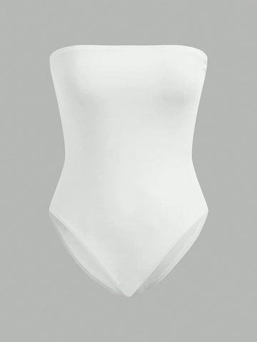 2pcs/Set Women Strapless Bodycon Casual Jumpsuit, Perfect For Summer