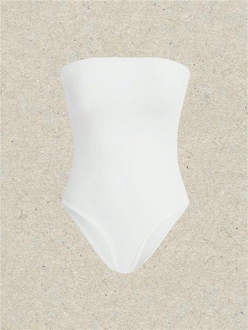 2pcs/set Solid Color Strapless Jumpsuit For Women