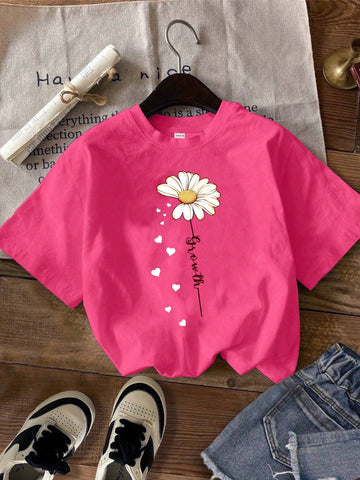 3pcs/Set Casual Minimalist Floral Pattern Round Neck Short Sleeve Fitted Cropped Women T-Shirts,