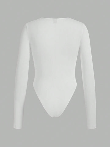 3pcs/Set Casual Round Neck Long Sleeve Bodysuit, Suitable For Summer