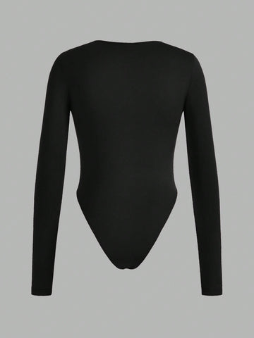 3pcs/Set Casual Round Neck Long Sleeve Bodysuit, Suitable For Summer