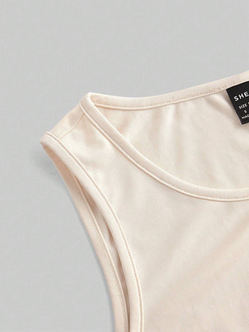 3pcs/Set Casual Solid Color Vest + Letter Print Shorts Outfit, Suitable For Summer