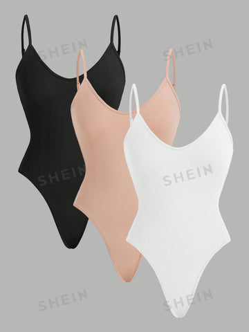 3pcs/Set Solid Color Slip Bodysuit