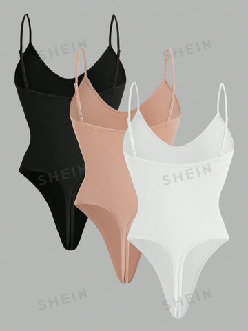 3pcs/Set Solid Color Slip Bodysuit