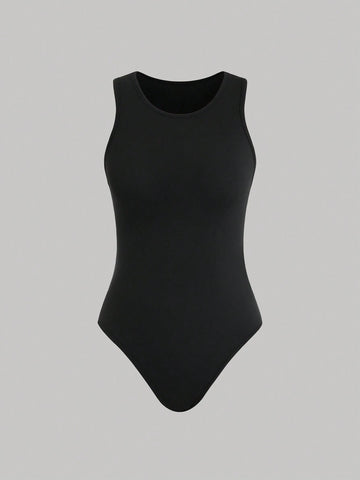 3pcs/Set Summer Casual Solid Color Sleeveless Round Neck Bodysuit