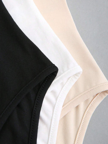 3pcs/Set Summer Casual Solid Color Sleeveless Round Neck Bodysuit