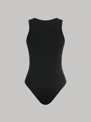 3pcs/Set Summer Casual Solid Color Sleeveless Round Neck Bodysuit