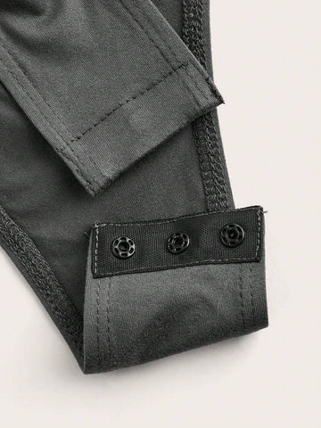 3pcs/Set Women Solid Color Knit Button Half Open Front Long Sleeve Casual Bodysuit, Autumn/Winter